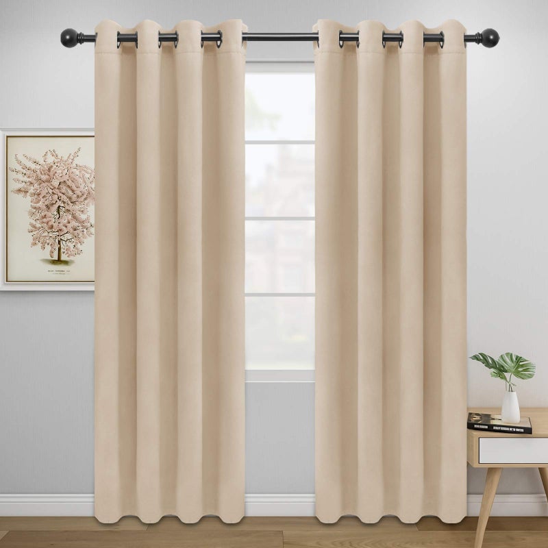 Easy-Going Blackout Curtains for Bedroom, Solid Thermal Insulated Grommet and Noise Reduction Window Drapes, Room Darkening Curtains for Living Room, 2 Panels (52x84 in,Beige) - Image 1